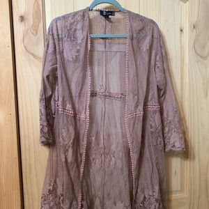 Pink lace coverup/cardigan